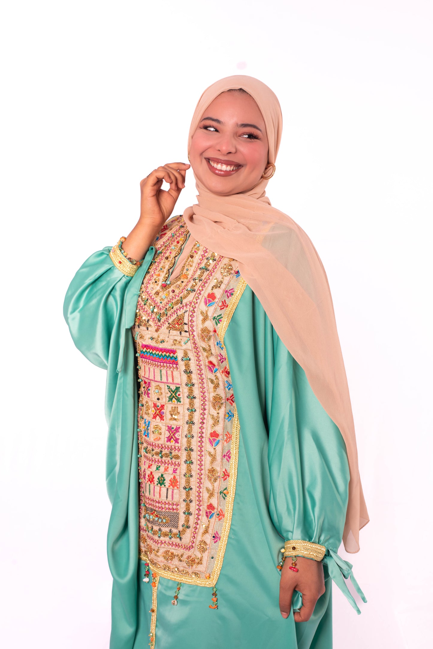 Tunisian Koftan – Satin de Soie, Triza Tawk, Adass, Kontil & stone Embellishment