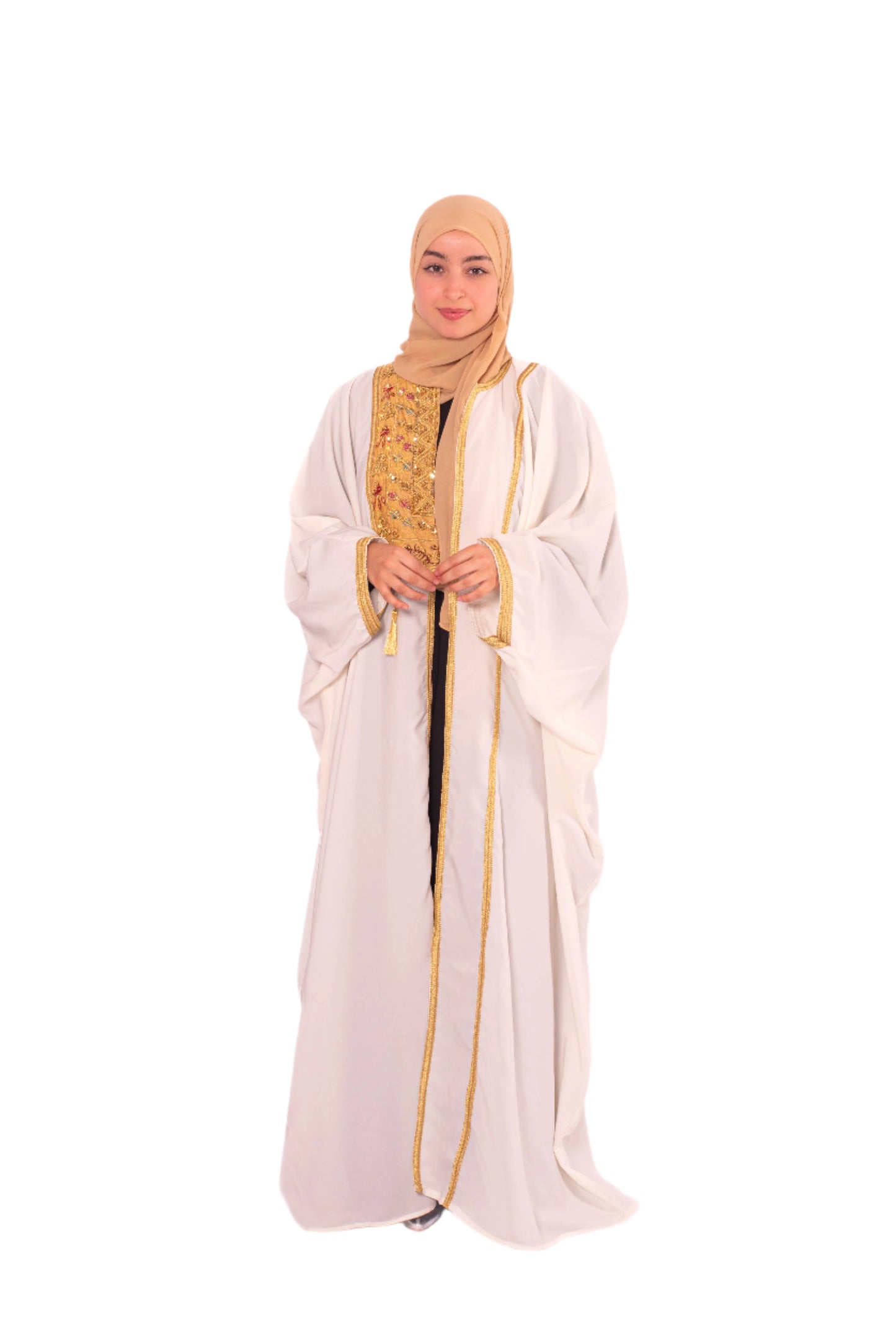Asymmetrical Abaya – Satin de Soie, Triza 3dass, Kontil & Sfifa Embroidery