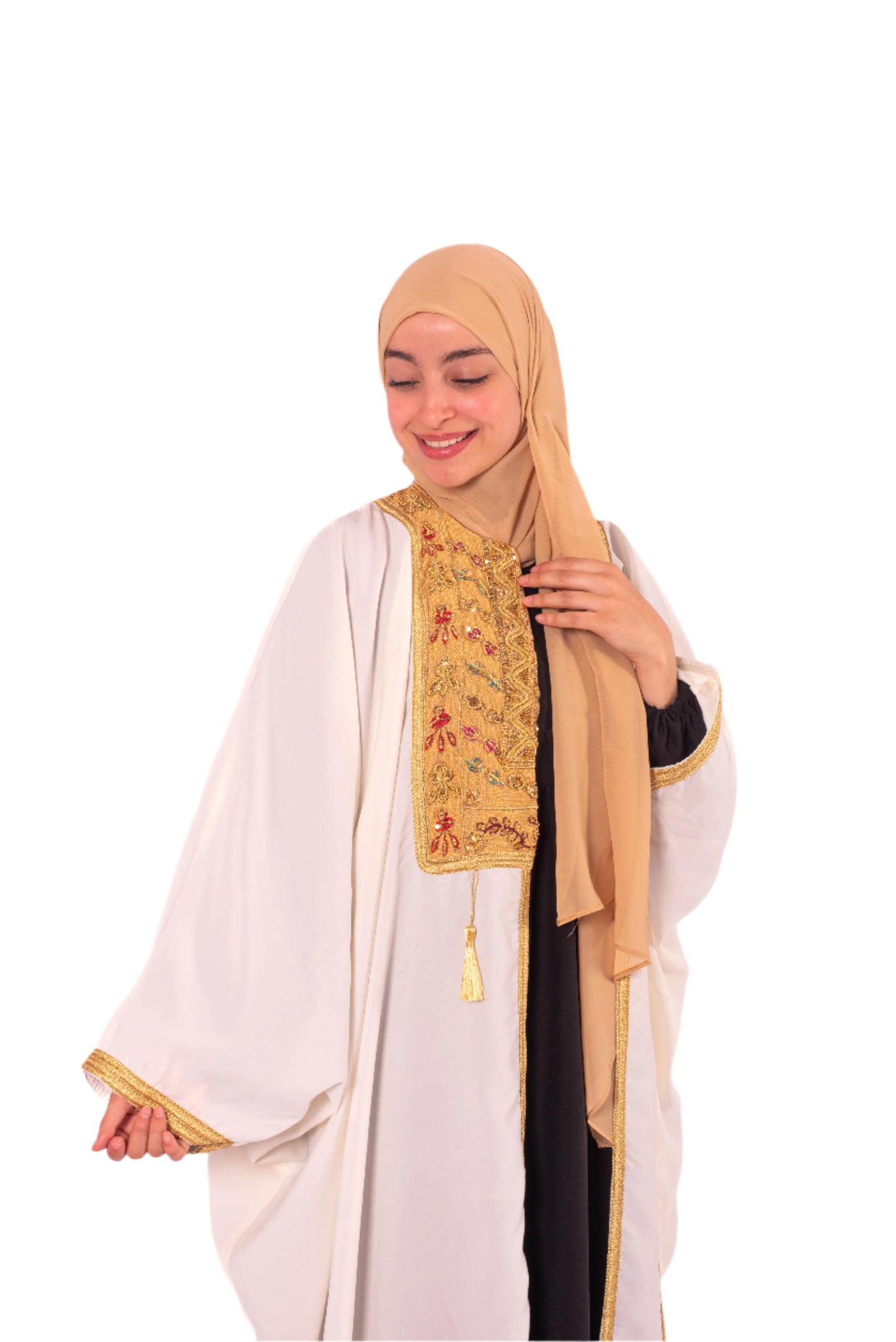 Asymmetrical Abaya – Satin de Soie, Triza 3dass, Kontil & Sfifa Embroidery