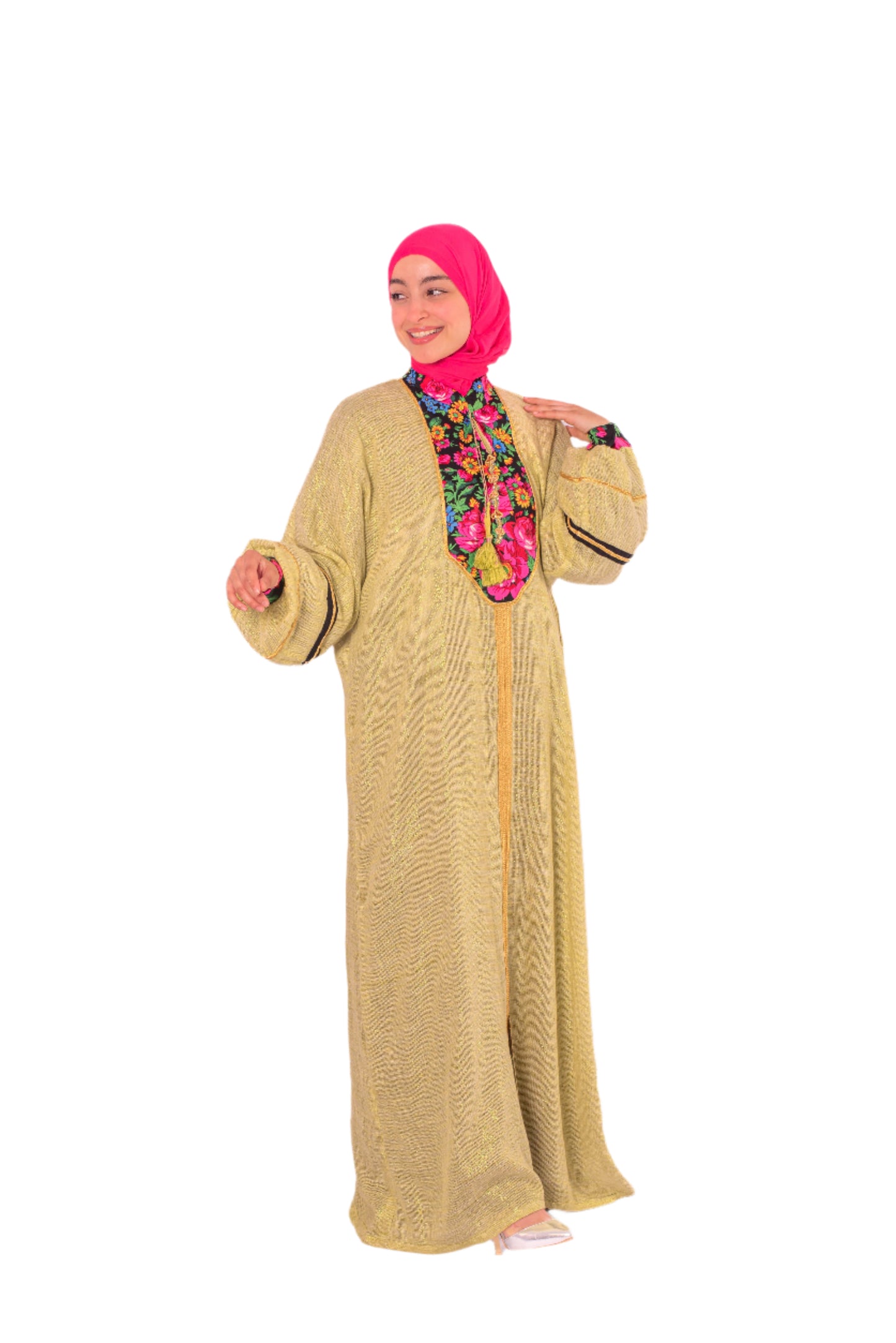 Yellow Abaya with M7arma Detail – Elegant Traditional Design