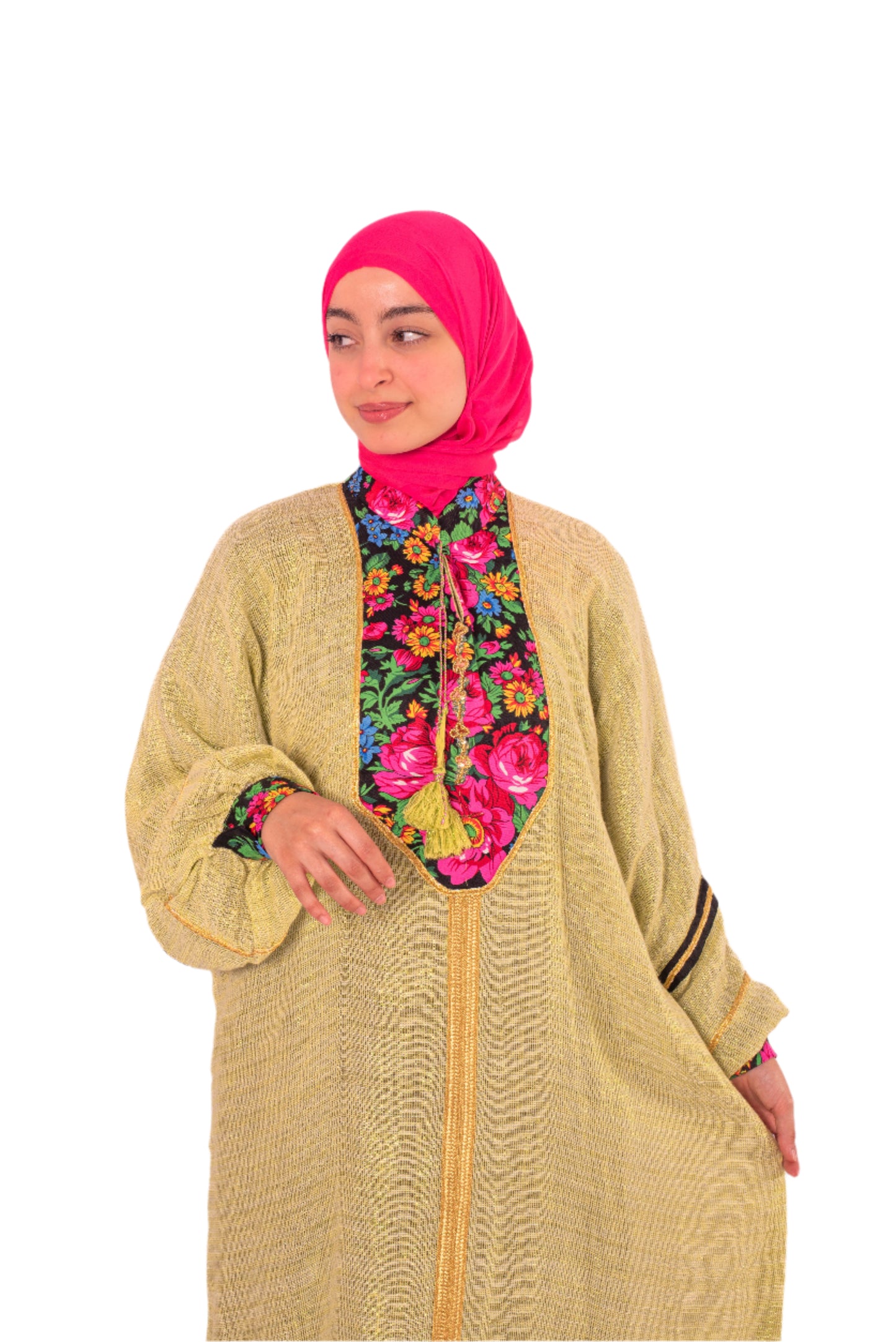 Yellow Abaya with M7arma Detail – Elegant Traditional Design