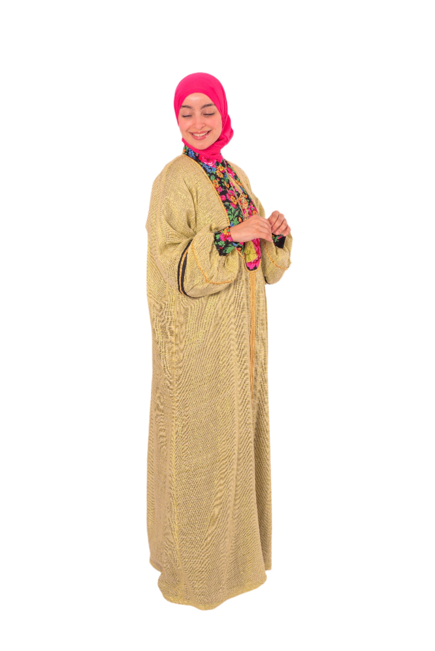 Yellow Abaya with M7arma Detail – Elegant Traditional Design