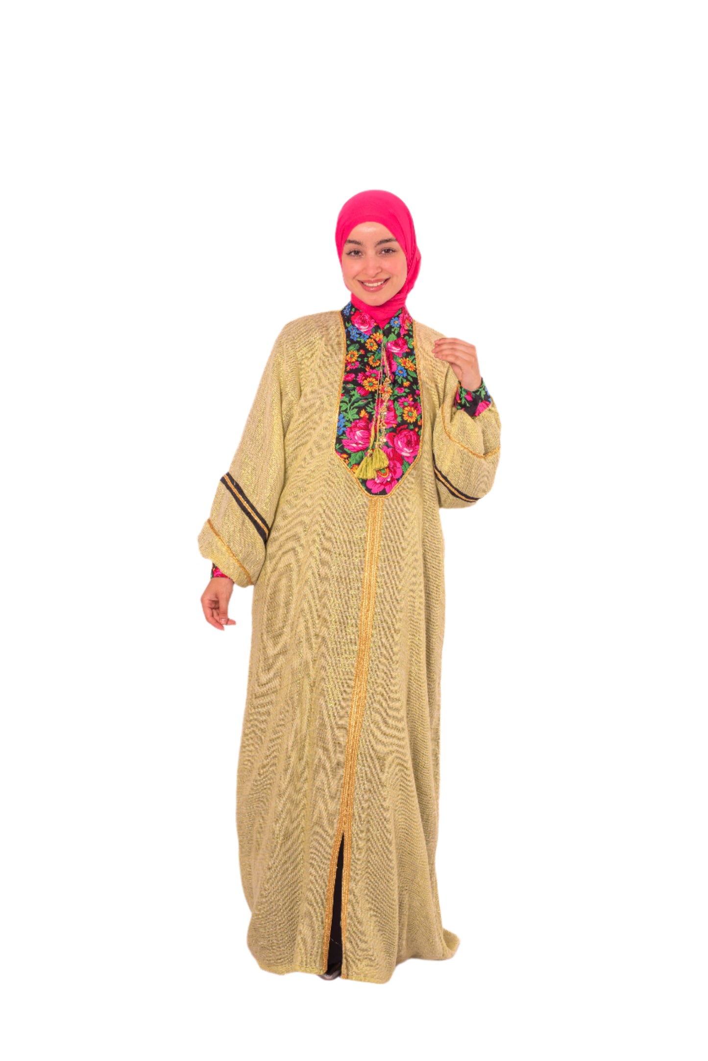 Yellow Abaya with M7arma Detail – Elegant Traditional Design