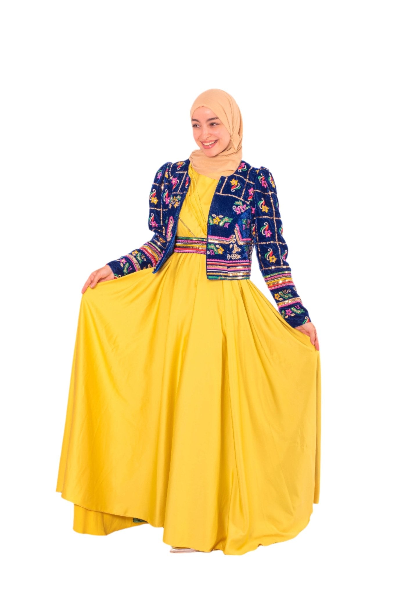 Yellow Dress with Traditional Vest – Elegant Set – Hiya Haute Couture