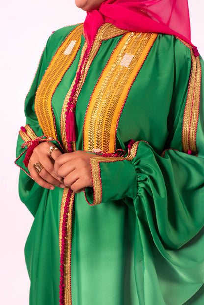 Green Tunisian Koftan – Satin de Soie, 7arj Mahdiya & Sfifa Maghribiya