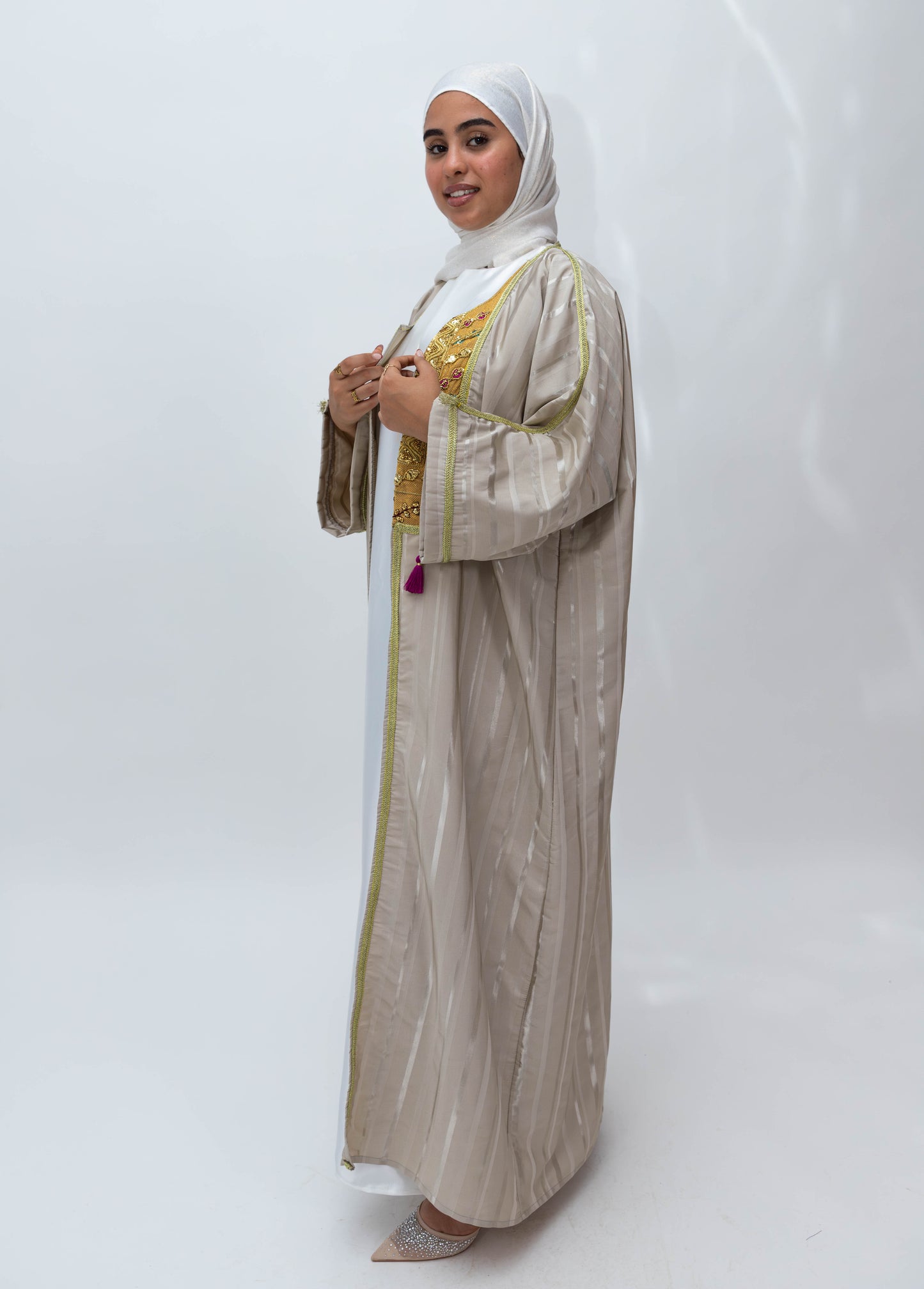 Ivory Abaya with Embroidered Gold Panel